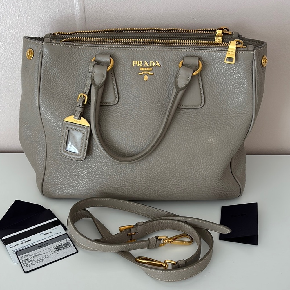 Prada Gray Leather Tote Bag